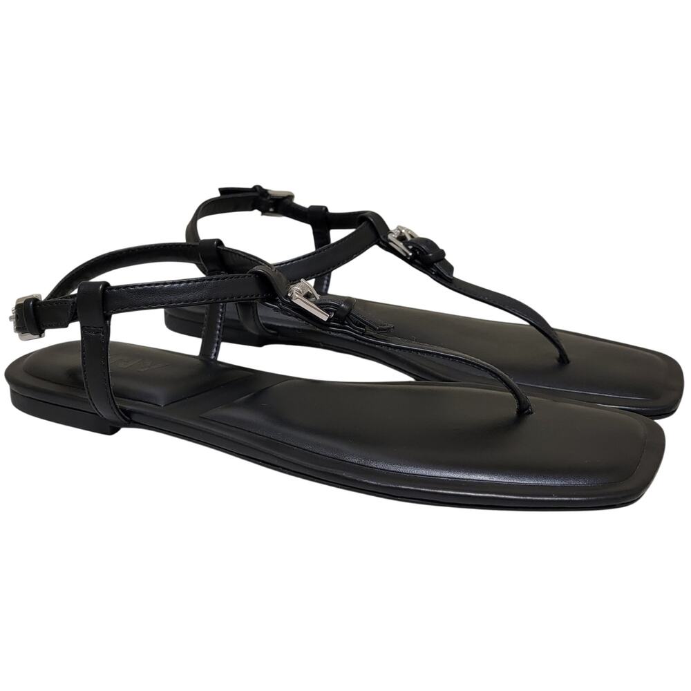 DKNY Women Datto T-Strap Slingback Sandals Size US 7.5M Black Faux Leather